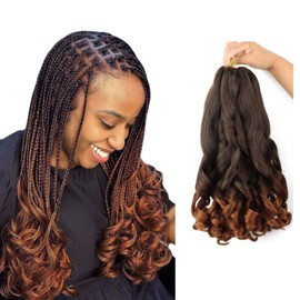 Viovian Short French Curl Braiding Hair 12 Inch 6 Pack Ombre Brown French Curls Braiding Hair Bouncy Loose Wavy Spanish Curly Braiding Hair Synthetic French Curl Crochet Braids 1B30(50g/pack)