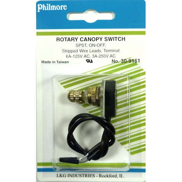Rotary Canopy Switch w/ Stripped Wire Leads - SPST / On - Off : 30-9161 by Philmore LKG