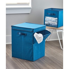 iDesign Emmy Fabric Storage Bin with Lid and Opening Front, Basket Container with Dual Side Handles for Closet, Bedroom, Toys, Nursery - Blue