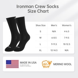 SAMSOX Merino Wool Steel Toe Boot Socks, Made in USA, Black M