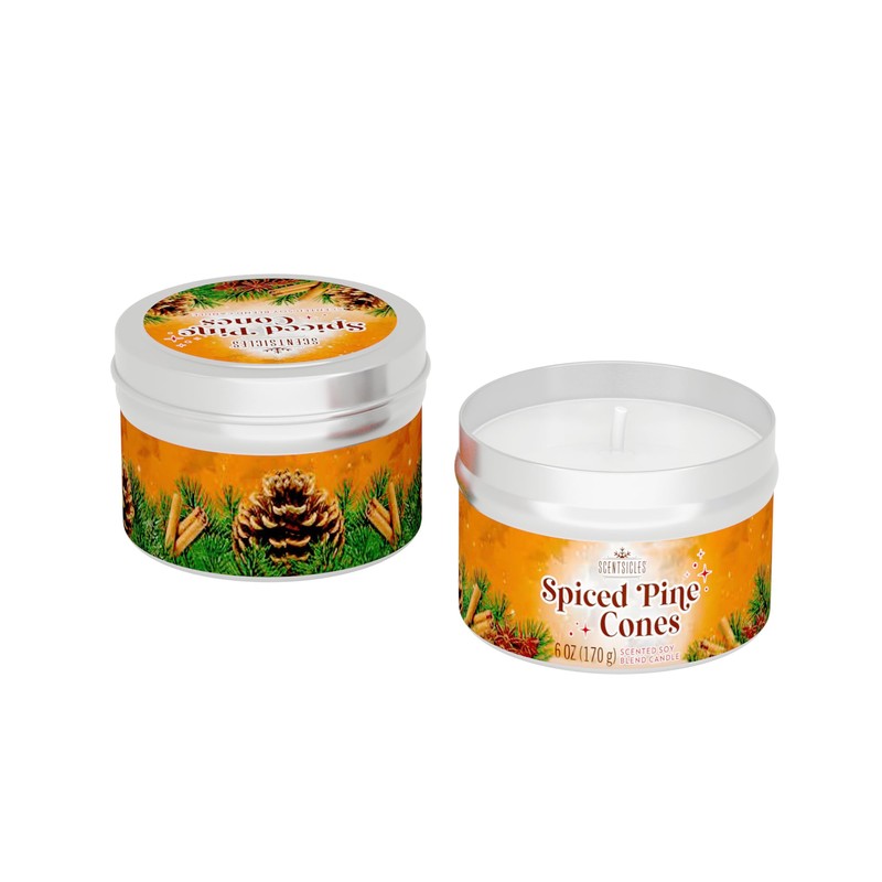 Scentsicles, Spiced Pine Cones, 6 Oz Soy Blend Candle, 25