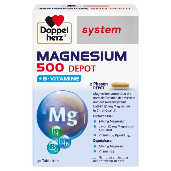 Doppelherz System Magnesium 500 Depot - High Dose Magnesium as a Contribution to Normal Muscle Function - 30 Tablets