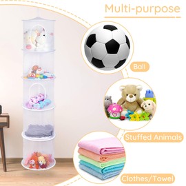 MHJY Toy Storage Suffed Animals Hammock 2 Pcs Hanging Mesh Net Foldable Large Soft Cuddly Plush Toy Organizer Unit Clothes Baskets Shelves for Kids Bedroom, 5 Tiers