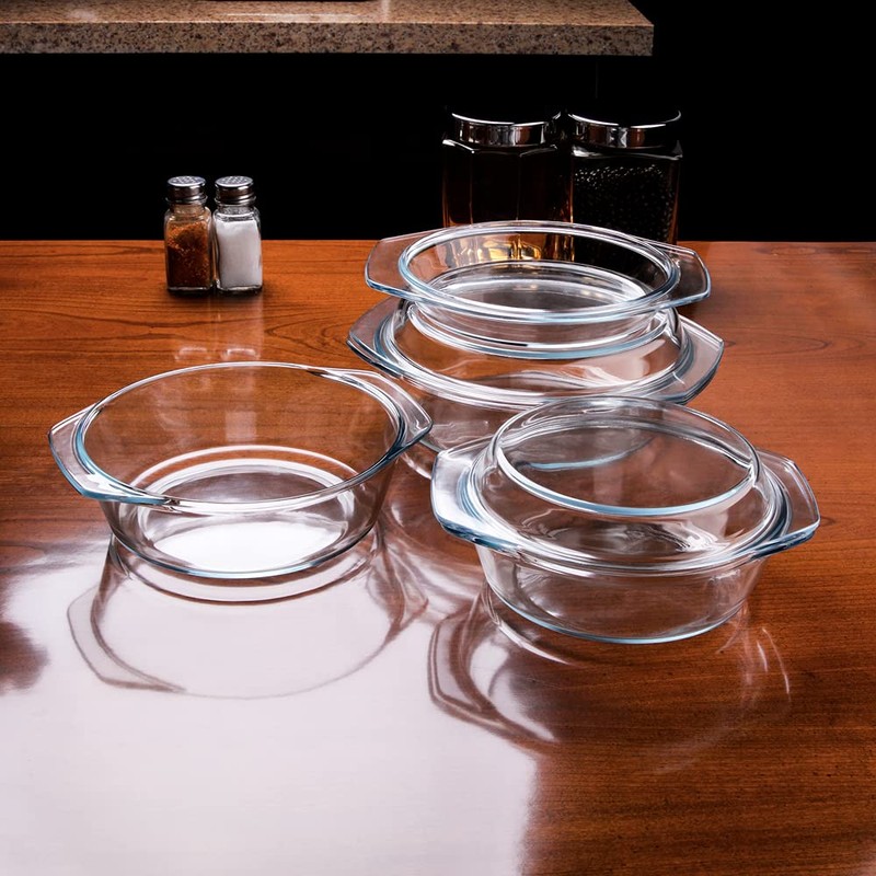 Set of 6 Pieces Round Tempered Glass Casserole Dish with