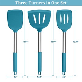 P&P CHEF Blue Silicone Cooking Utensil, Kitchen Utensils Set of 3, Slotted & Solid Spatula Turner, Nonstick for Coated Cookware Friendly, Healthy & Heatproof