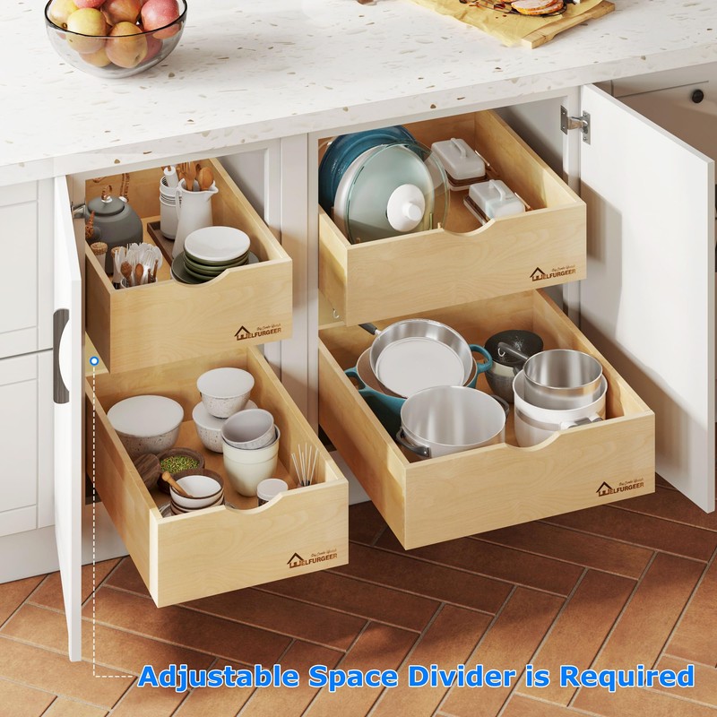 WelFurGeer Soft Close Pull Out Drawers for Kitchen Cabinets, 26"