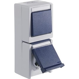 OPUS RESIST Universal Switch Off/Toggle with Socket, Vertical, IP44, Light Grey/Steel Blue, 250 V, 10/16 A