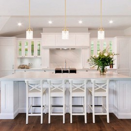 ALICE HOUSE 3 Pack Mini Modern Pendant Lights for Kitchen Island, Brushed Brass Glass Hanging Lamp, Contemporary Coastal Pendant Lighting for Dining Room, ETL Listed, AL2218-P3