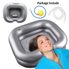 BIRDDIE Inflatable Hair Washing Shampoo Basin, Portable Hair Washing Bowl for Bedridden, Disabled, Injured, Elderly, Hair Shampoo Bowl for Dreadlocks and at Home Hair Washing Sink (Silvery)