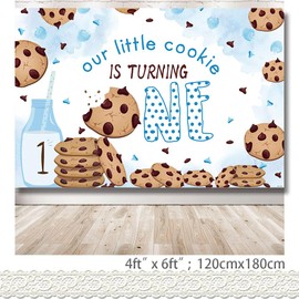 Rcoaror Our Little Cookie is Turning One Backdrop Cookies and Milk 1st Birthday Party Background Blue White Little One Boys Decorations First Birthday Banner Props 71X47inch