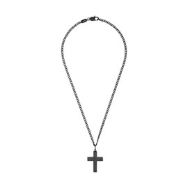 s.Oliver Kette mit Anhänger Edelstahl Carbon Herren Halsschmuck, 50 cm, Silber, Kreuz, Kommt in Schmuck Geschenk Box, 2022635
