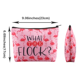 PWHAOO Flamingo Cosmetic Bag What The Flock Cosmetic Bag Pink Flamingo Birds Gift Flamingo Lover Gift (The Flock B)