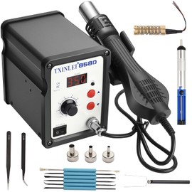 TXINLEI 858D 110V Solder Station, Digital Display SMD Hot Air Rework Station Solder Iron Kit Heat Gun, Tweezers, Desoldering Pump