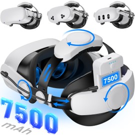 Kawaye for Meta Quest 3S/3/2 Head Strap with 7500mAh Hot-Swap Bateries for 3-4H Playtime,Double Knobs Adjustable VR Headset Strap with Large Support Pad Enhanced Support&Comfort for Games-MQ2004
