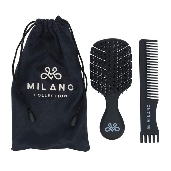 Milano Collection Women’s Gentle No-Tangle Wet & Dry Speed Styling Wide Bristle Wig Brush for Human Hair Wigs, Synthetic Wigs & All Types of Human Hair (Mini)