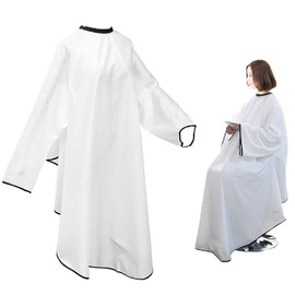 YAARUJEE Hair Cape Cut Cloth, White, Wrinkled with Sleeves, Extended Sleeves, Anti-Static, Non-Stick to Hair, Waterproof, Adjustable, Large, For Beauty Salons, Barber, Home Use, white
