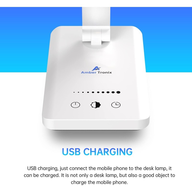 Ambertronix LED Desk Lamp with USB Charging Port, Dimmable Eye-Caring
