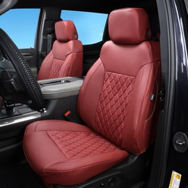 TANDI Custom Fit Silverado & GMC Sierra Seat Covers,2 Front seat with Faux Leather for 2019-2024 Chevy Silverado & GMC Sierra 1500 and 2020-2024 2500HD 3500HD (Wine Red, Front Pair (SG-A))