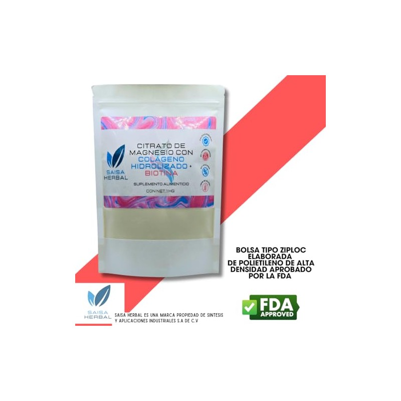 Colageno Hidolizado Citrato de Magnesio Biotina Bolsa con 1 Kg