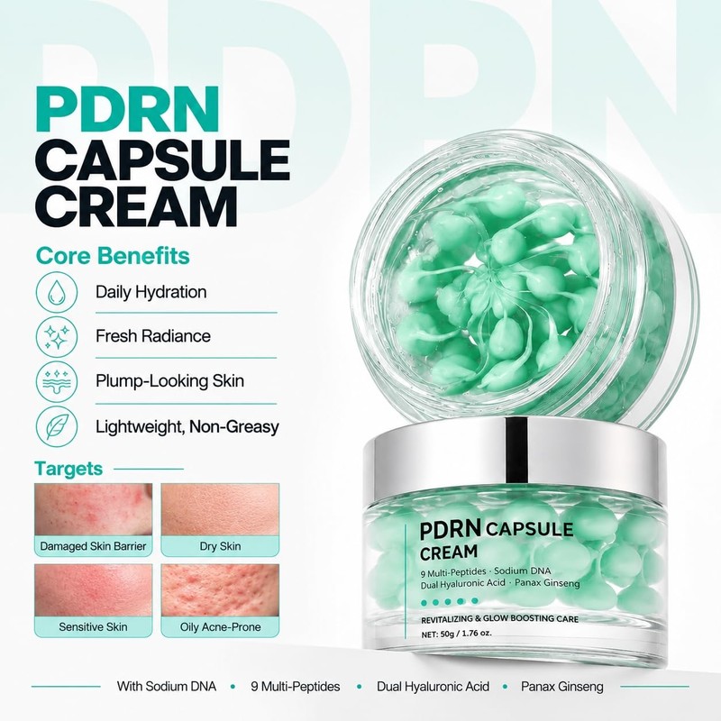 LROVFND PDRN Capsule Cream, Hydrating Face Moisturizer with Sodium DNA,