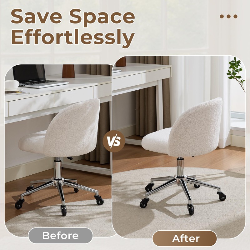 Home Office Chair with Quiet Wheels - Armless Vanity Chair