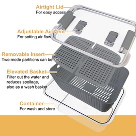 Besmall 3 Pack Fruit Storage Containers for Fridge with Removable Colanders, Airtight Produce Vegetable Berry Containers with lid for Fridge, Food Storage Containers for Washing, Draining, Freshness