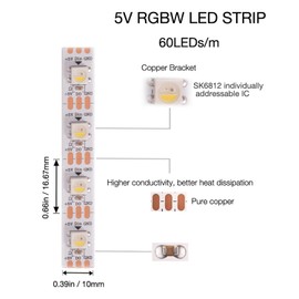 SVFISHKK DC5V SK6812 Similar WS2812B RGBWW Warm White 60leds/Pixels/m Individually Addressable 4Color in 1LED Dream Color (RGB+Warm White, 16.4ft(5m) 300leds IP65) (No Adapter or Controller)