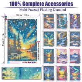 CreateJoy 12 Pack Moonlight Diamond Painting Kits for Adults, 5D Moon Diamond Art Kits for Beginners, DIY Full Drill Paint with Diamond, Home Wall Decor 12 x 16 Inch