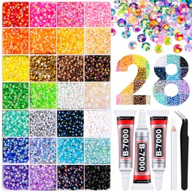 16000Pcs Resin Rhinestones with Tweezers for Crafting, Mixed-Color 4mm Bedazzling Crystal with 3Pcs 10ml B7000 Jewelry Glue for DIY Crafts Clothing Tumblers Shoes Fabric Nail Art