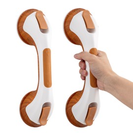 TAILI Suction Grab Rails for Bathroom 2 Pack, 31 CM Hand Rails for Elderly, MAX Hold 110 KG Shower Grab Bar for Elderly, Senior, Disabled, Bathtub Handles, No Drilling, Disability Aids, Woodgrain