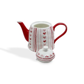New Ceramic Valentine Pink & Red Hearts Ceramic Hot Beverage Serveware Tea Pot Holds 6 Cups