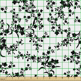 Ambesonne Floral Fabric by The Yard, Victorian Style Curved Flower Baroque Blooms Branches Vintage Motif, Decorative Fabric for Upholstery and Home Accents, 2 Yards, Black and White