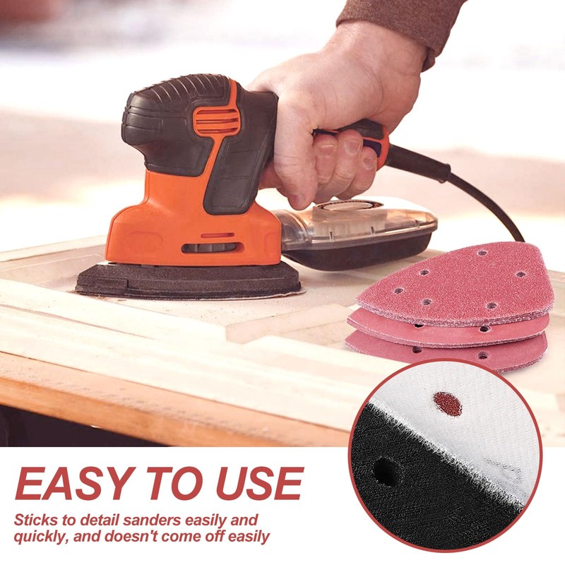 60 PCS Mouse Detail Sander Pads, 5 Holes Triangle Sandpaper,