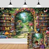 Fairy Library Backdrop,Magic Bookshelf Garden Reading Theme Party Banner,Enchanted Forest