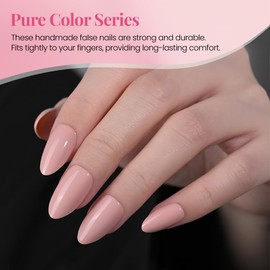 Stbisen Rose Pink Press on Nails Almond Short, Fashion Solid Almond Fake Nails Kit, Glossy Gel Finish Acrylic Short Press On Nails, Natural Glue On Nails, Reusable Stick On Fake Nails for Women, 30Pcs