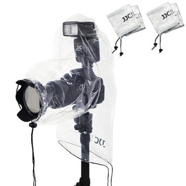 JJC 4 Pieces Camera Rain Cover Protector for Canon Nikon Sony Cameras with Lens & Flash up to 25x16cm / 10''x6.3'' (L*W), Transparent Camera Rain Coat Rain Sleeve