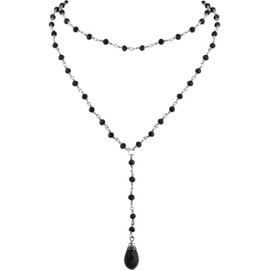 Hanary Gothic Layered Y Dainty Necklace, Teardrop Black Bead Necklace, Gothic Goth Jewelry, Christmas New Year Jewelry Gift for Women