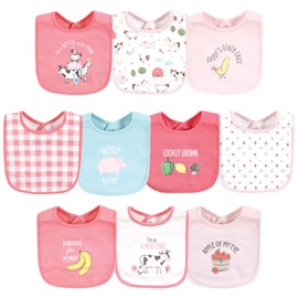 Hudson Baby Unisex Baby Cotton Bibs, Girl Farm Animals, One Size