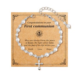Eaciy First Communion Gifts for Girls - Pearl Cross Bracelet First Holy Communion Gifts for Girls Daughter Niece Granddaughter Sister