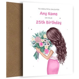Hey Chimp Pretty 25th Birthday Card for Daughter | Beautiful Daughter on your 25th Birthday (Brunette) | Happy Birthday Card for her 25th Bday when she turns 25 Years Old!