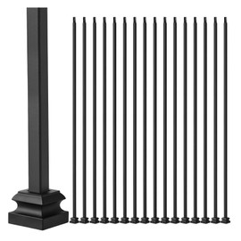 30 Pcs Wrought Iron Plain Balusters, 1/2" x 44" Straight Hollow Iron Spindles Deck Balusters for Staircase with Stair Flat Shoe, Square Balusters Stair Spindles, Deck Railing for Indoor Stairs (30)