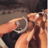Cutedoumiao Silver Opening Ring Crescent Shape Rhinestone Finger Band Half