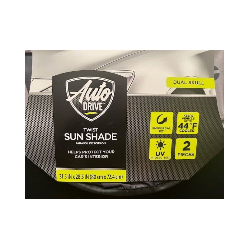 Auto Drive Universal Fit 2 Counts Windshield Sunshade Skull Twist