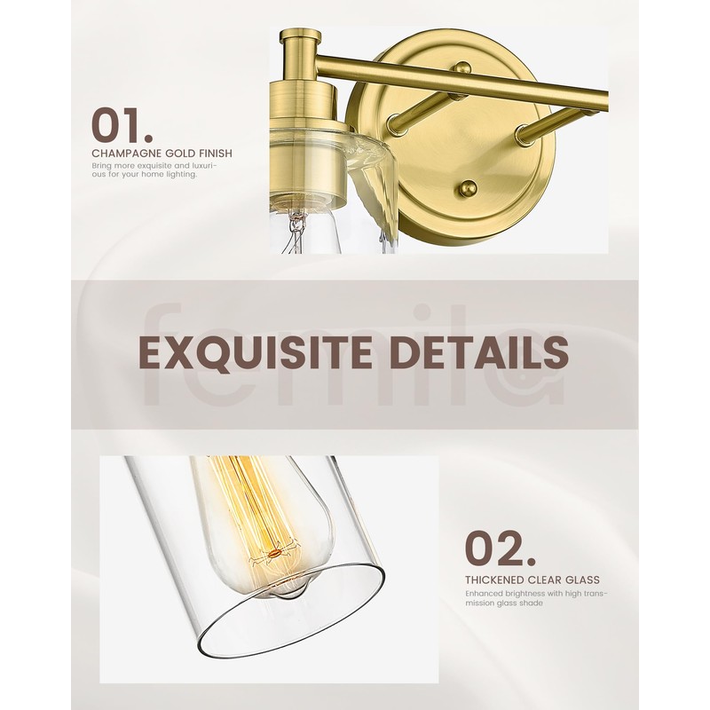 FEMILA Vanity Lights for Bathroom, Modern 4-Light Gold Bathroom Light