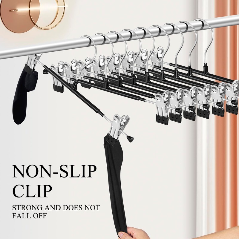 14 Inch Heavy Duty Pants Skirt Hangers with Clips, Black,
