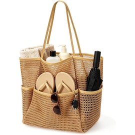 Bolsa de Playa para Mujer,Tote Bag Mujer de Malla Plegable,Amarillo