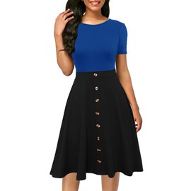 Berydress Women's Casual Party Work Black Dresses Solid Cotton Flowy A-Line Button Down Midi Sundress (XL, 6091-Blue Black)