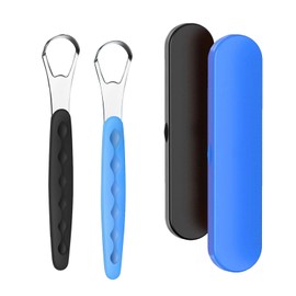 2-Pack Colorful Tongue Scraper for Adults with Travel Case, Stainless Steel, Metal Tongue Brush for Bad Breath, Oral Hygiene Tool, Easy to Use & Portable