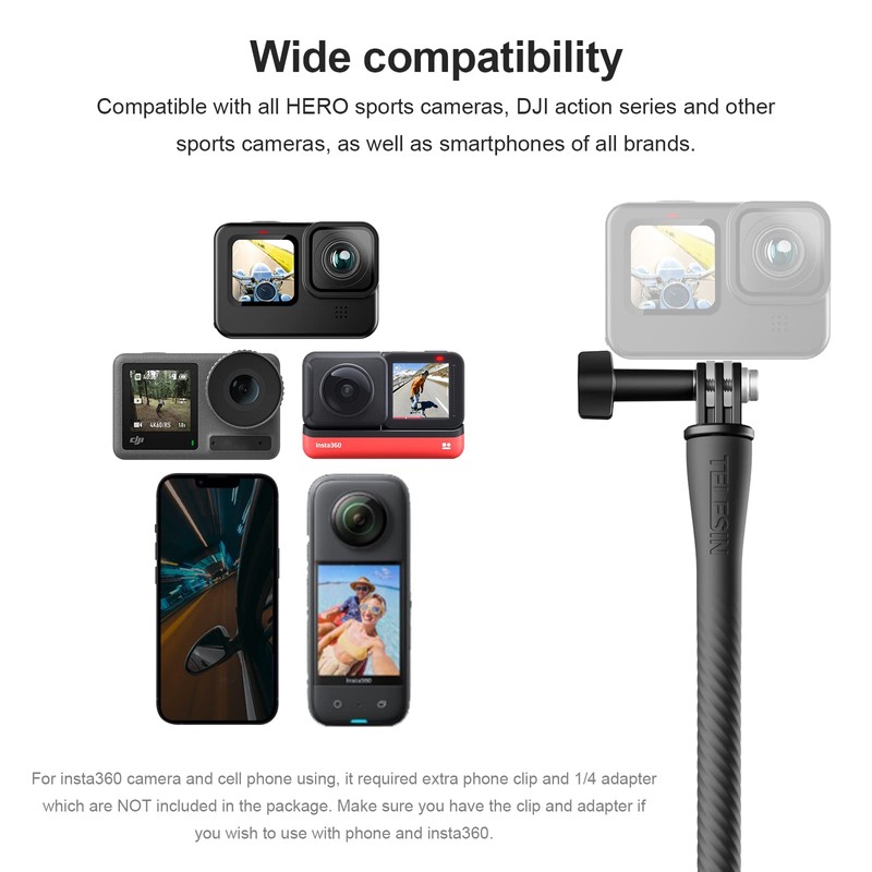 TELESIN Flexible Monkey Tail Selfie Stick Holder for GoPro Hero