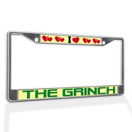 Fastasticdeals Metal Insert License Plate Frame I Love The Grinch Christmas Weatherproof Car Accessories Chrome 2 Holes Solid Insert